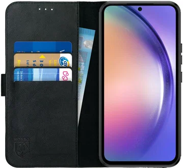 Rosso Deluxe Samsung Galaxy A54 Hoesje Echt Leer Book Case Zwart