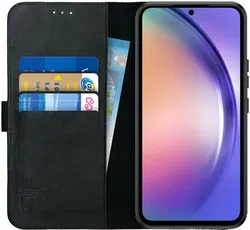 Rosso Deluxe Samsung Galaxy A54 Hoesje Echt Leer Book Case Zwart afbeelding
