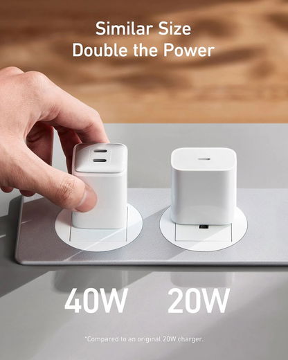 Anker 521 Nano Pro (40W) Fast Charge Twee-Poorts USB-C Adapter Wit afbeelding 3