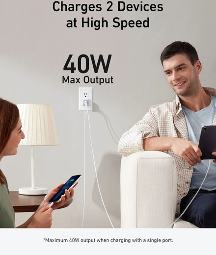 Anker 521 Nano Pro (40W) Fast Charge Twee-Poorts USB-C Adapter Wit afbeelding 2