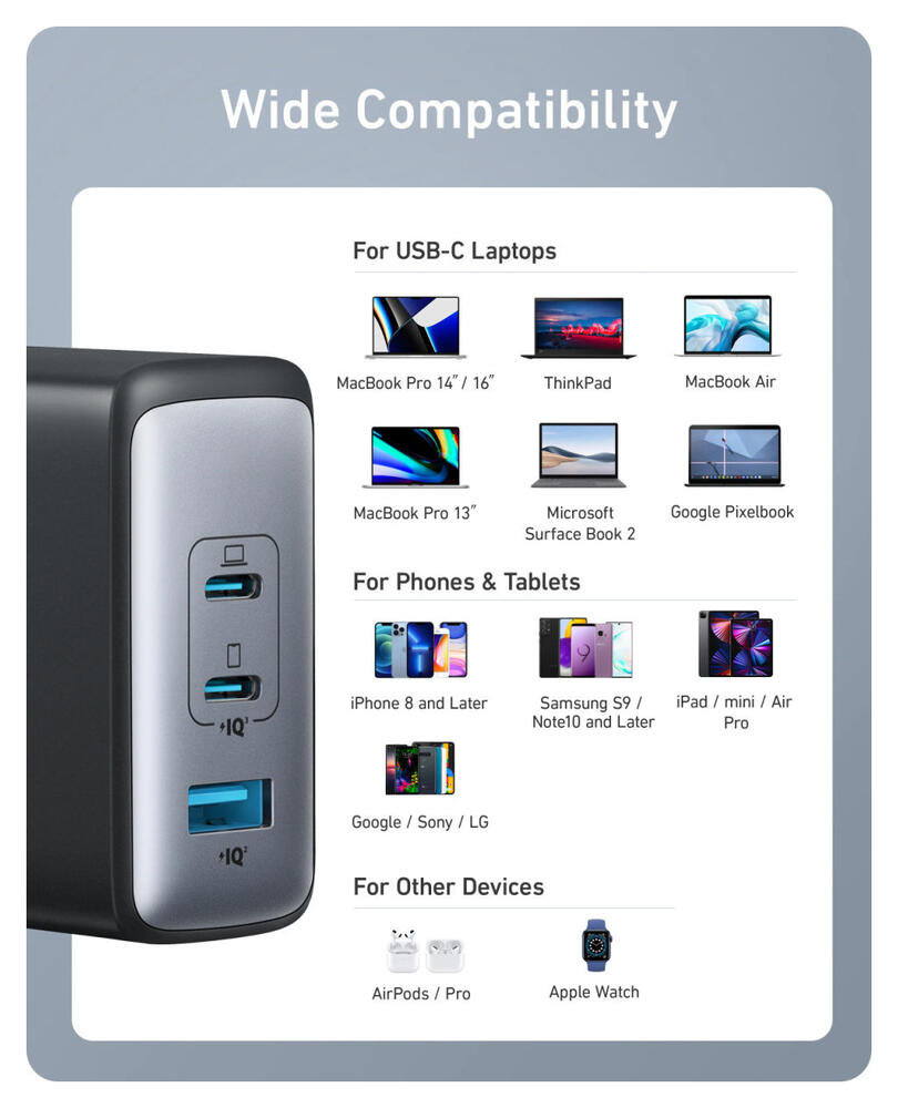 Anker 736 Nano II (100W) GaN Snellader USB-C/ USB-A Fast Charge Adapter Zwart afbeelding 9