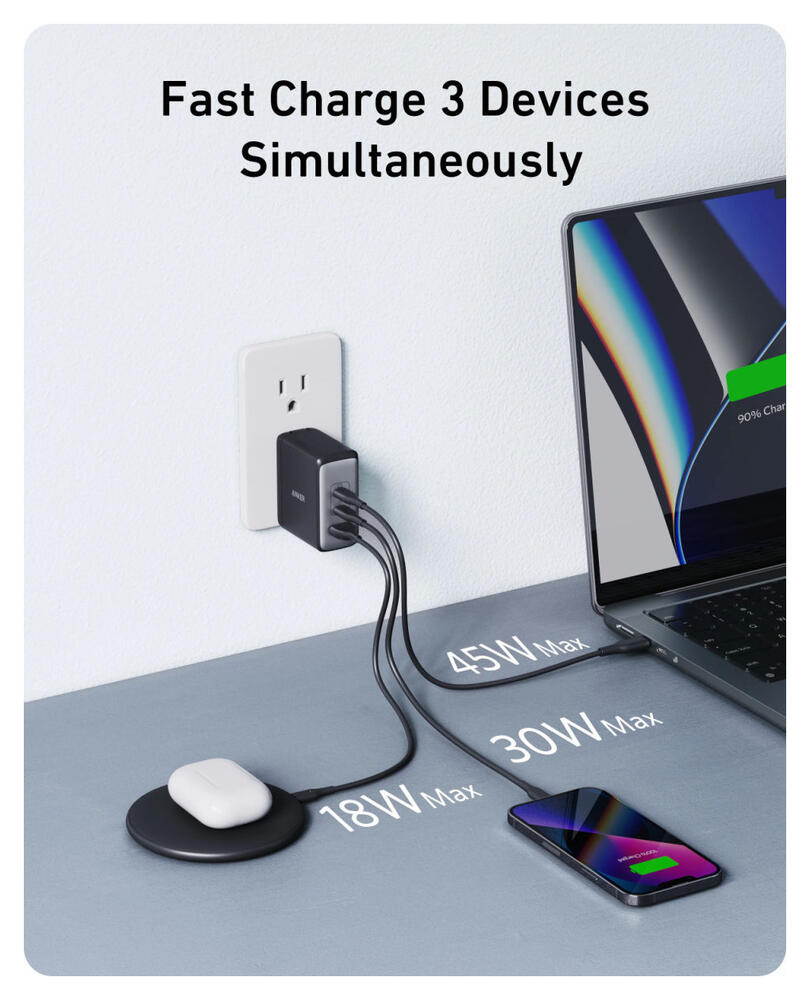 Anker 736 Nano II (100W) GaN Snellader USB-C/ USB-A Fast Charge Adapter Zwart afbeelding 4