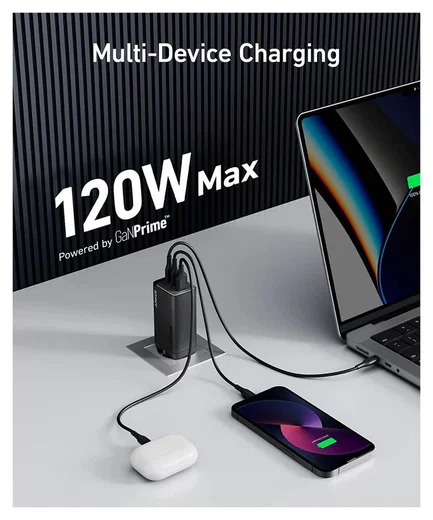 Anker 737 GaNPrime (120W) Fast Charge USB-C en USB-A Adapter Zwart afbeelding 2