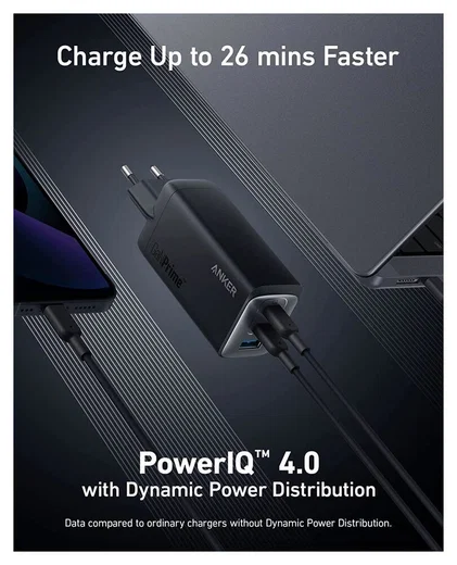 Anker 737 GaNPrime (120W) Fast Charge USB-C en USB-A Adapter Zwart afbeelding 3