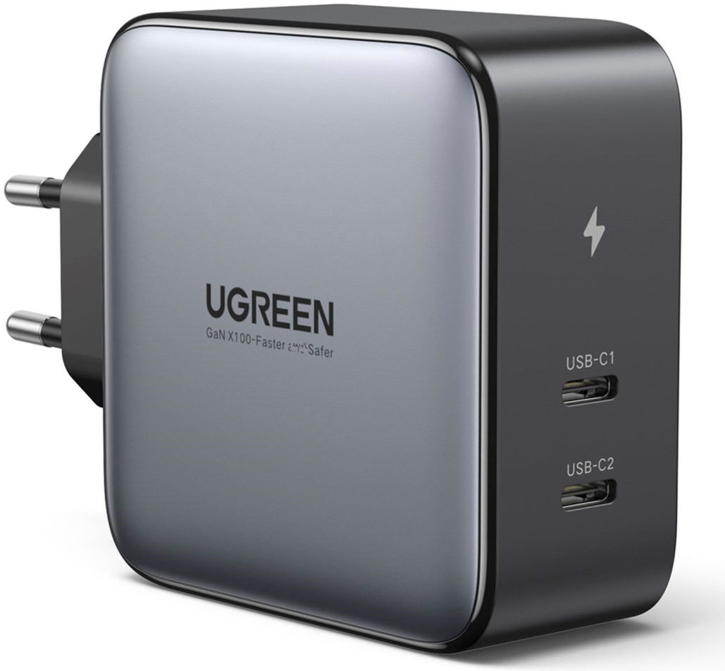 UGREEN Dubbele USB-C GaN Fast Charge Adapter 100W Grijs afbeelding 1