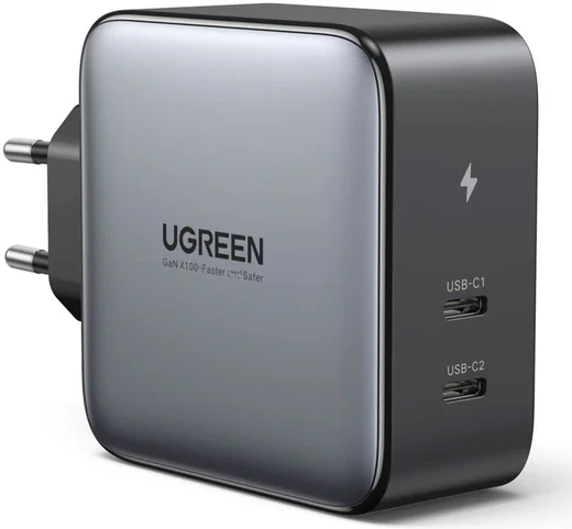 UGREEN Dubbele USB-C GaN Fast Charge Adapter 100W Grijs afbeelding 1