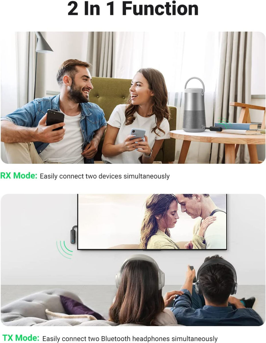 UGREEN Bluetooth 5.0 Receiver en Transmitter 3.5mm Jack Aux Adapter afbeelding 3