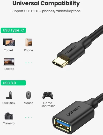 UGREEN USB-C naar USB-A 3.0 Adapter On The Go Kabel Zwart afbeelding 3