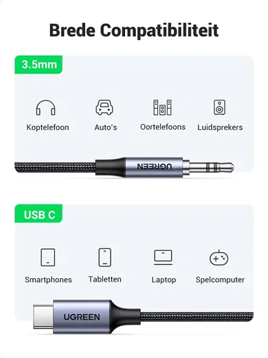 UGREEN USB-C naar 3.5mm Jack Audio Adapter met DAC Chip Grijs 1M afbeelding 7