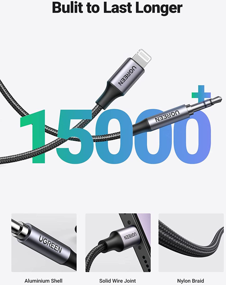 UGREEN Apple Lightning naar 3.5mm Jack Audiokabel MFi 1M Zwart afbeelding 7