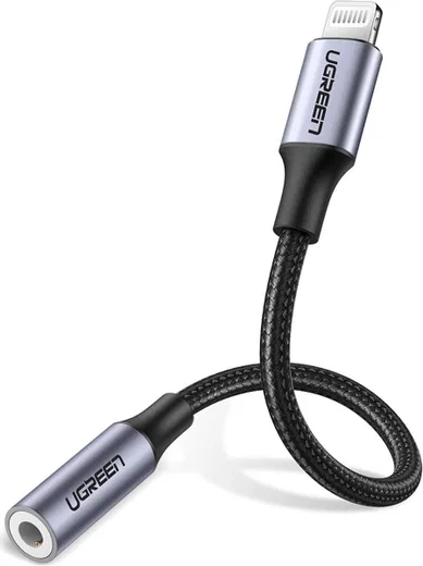 UGREEN Apple Lightning naar 3.5mm Jack Headset Adapter 10CM Zwart afbeelding 2