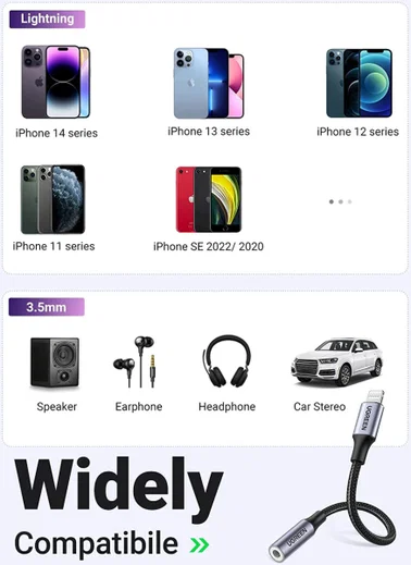 UGREEN Apple Lightning naar 3.5mm Jack Headset Adapter 10CM Zwart afbeelding 9