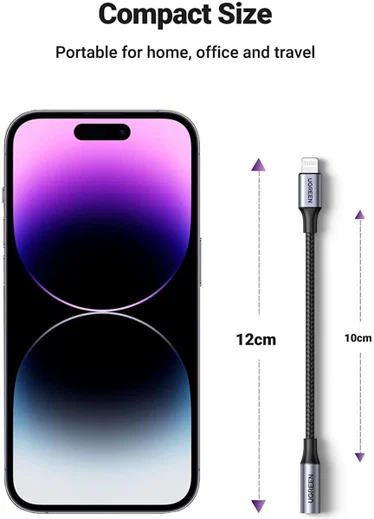 UGREEN Apple Lightning naar 3.5mm Jack Headset Adapter 10CM Zwart afbeelding 8