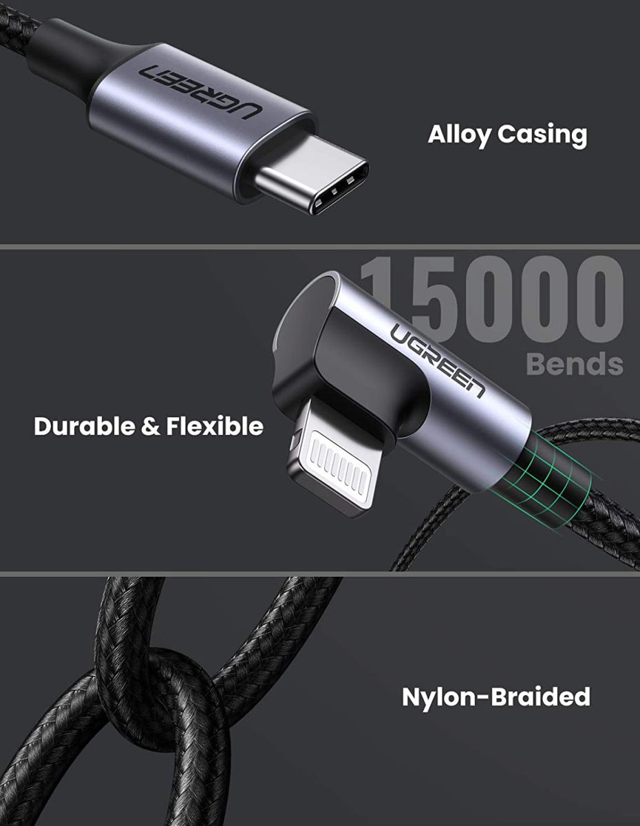 UGREEN 3A 90° MFi USB-C naar Lightning Kabel PD met Haakse Hoek 1M afbeelding 8
