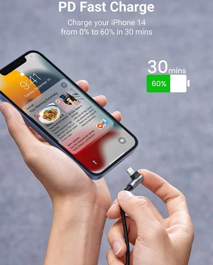 UGREEN 3A 90° MFi USB-C naar Lightning Kabel PD met Haakse Hoek 2M afbeelding 3