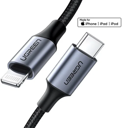 UGREEN 3A USB-C naar Apple Lightning Kabel PD 20W MFi 1M Zwart afbeelding 2