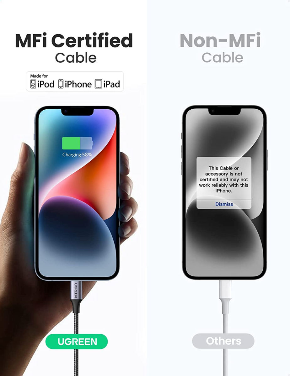 UGREEN 3A USB-C naar Apple Lightning Kabel PD 20W MFi 1M Zwart afbeelding 4