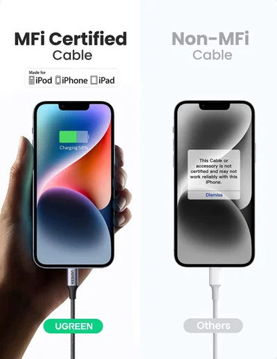 UGREEN 3A USB-C naar Apple Lightning Kabel PD 20W MFi 1M Zwart afbeelding 4