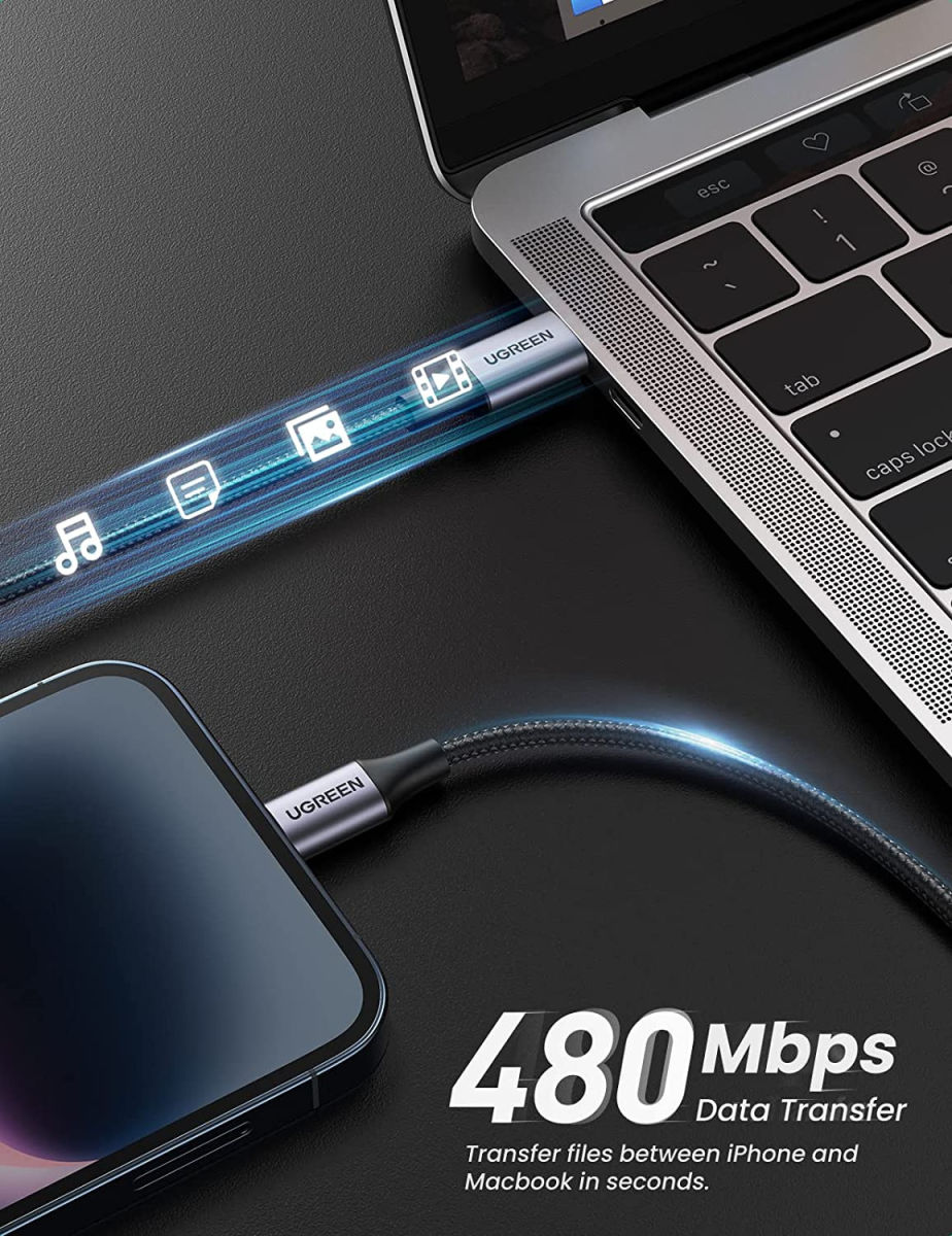 UGREEN 3A USB-C naar Apple Lightning Kabel PD 20W MFi 1M Zwart afbeelding 5