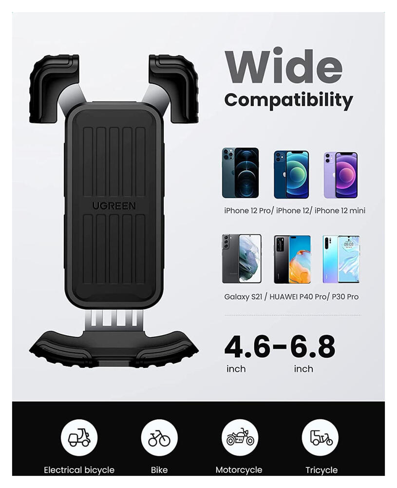 UGREEN 360° Verstelbare Fiets Telefoonhouder 4.6 tot 6.8 Inch afbeelding 7