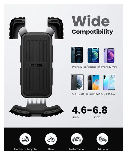 UGREEN 360° Verstelbare Fiets Telefoonhouder 4.6 tot 6.8 Inch afbeelding 7