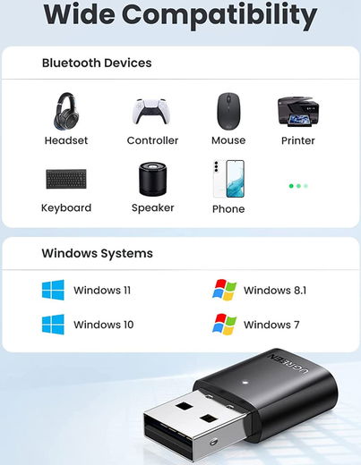 UGREEN USB Adapter Bluetooth 5.0 Receiver Zwart afbeelding 9