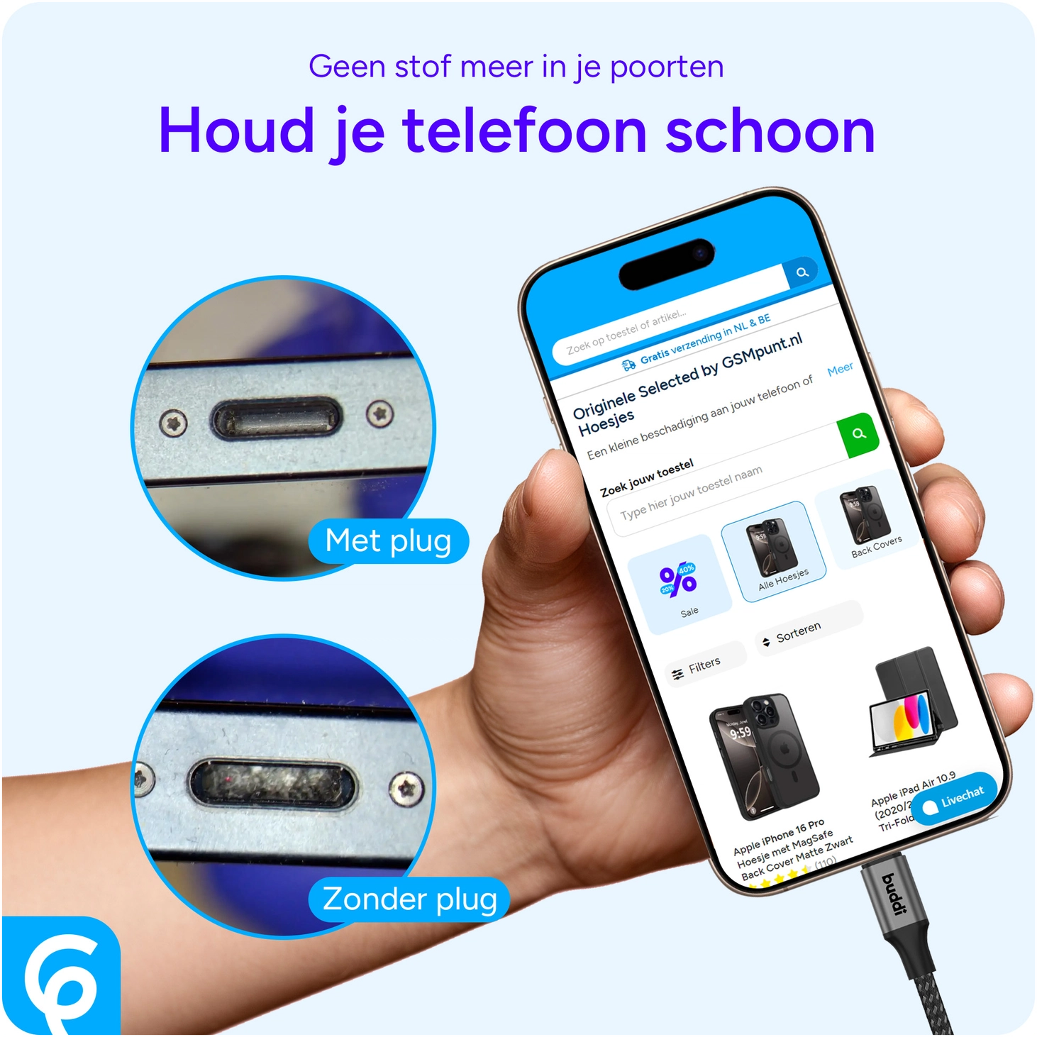 Stofdichte Plug (2-Pack) voor USB-C poort Zwart afbeelding 2