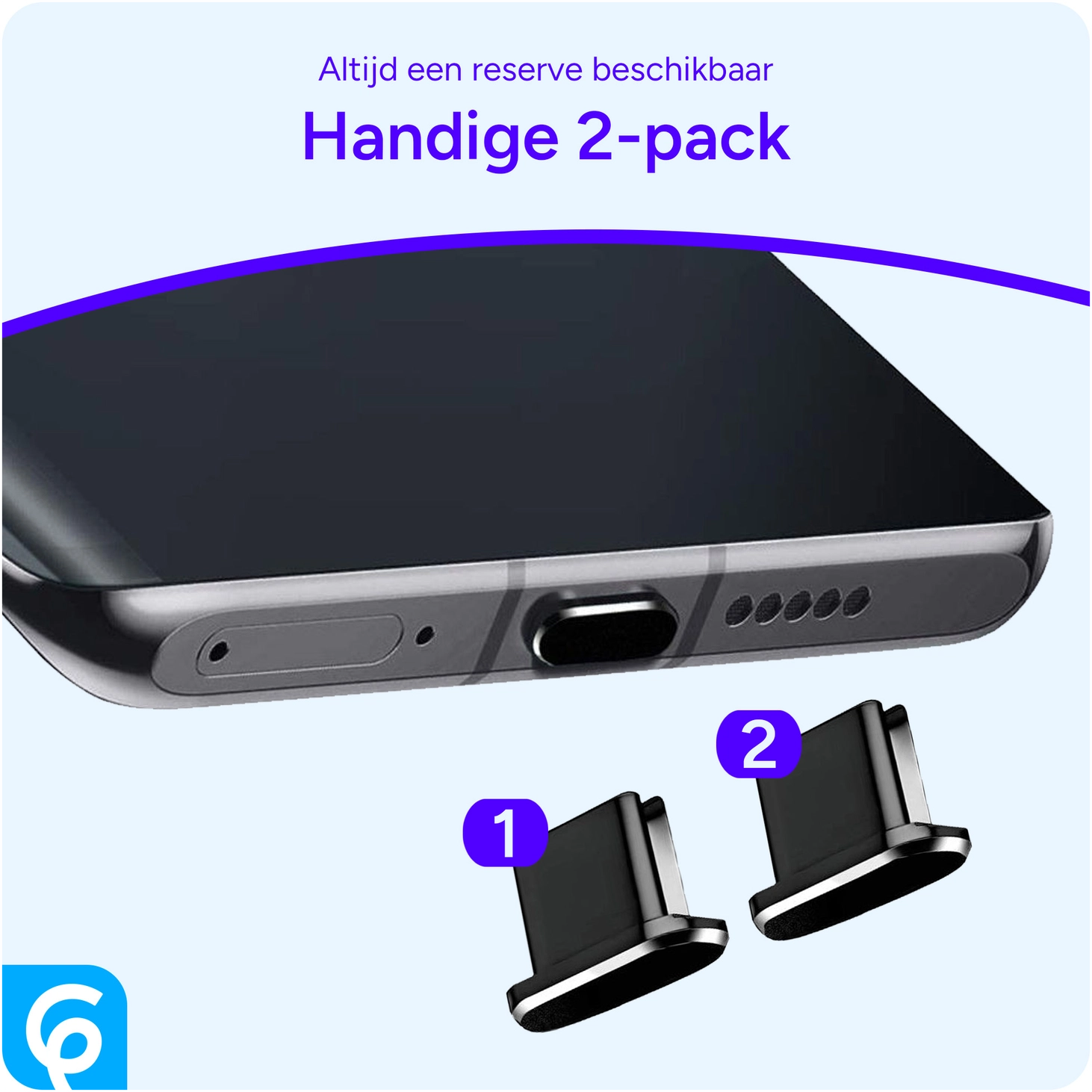Stofdichte Plug (2-Pack) voor USB-C poort Zwart afbeelding 3