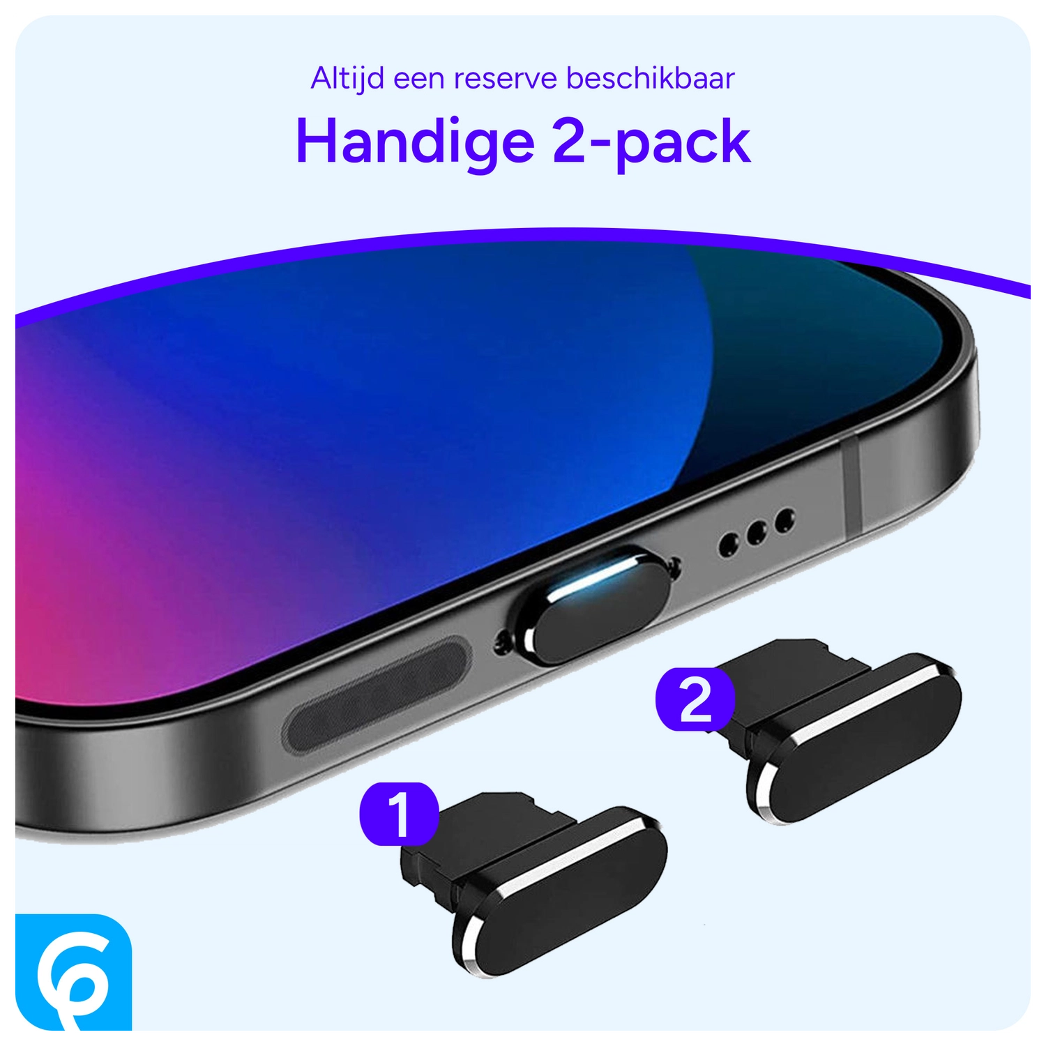 Stofdichte Plug (2-Pack) voor Lightning poort Zwart afbeelding 3