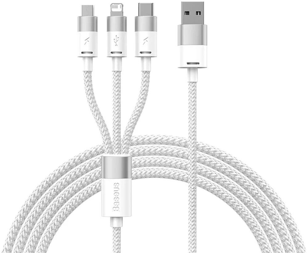 Baseus USB naar Lightning/USB-C/Micro USB Kabel 3.5A 1.2M Wit afbeelding 1