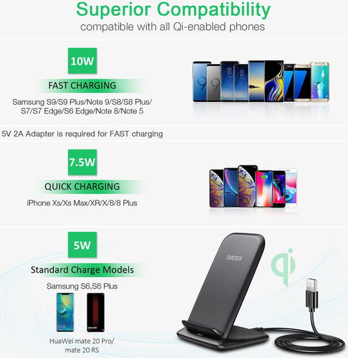 Choetech Wireless Charging Stand Universele Telefoonhouder 15W Zwart afbeelding 6