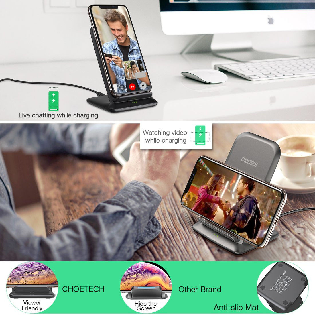 Choetech Wireless Charging Stand Universele Telefoonhouder 15W Zwart afbeelding 4