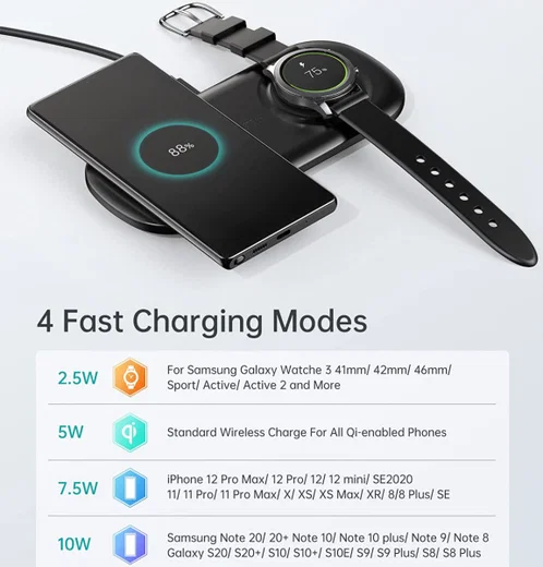 Choetech 2-in-1 Draadloze Oplader 15W Smartphone/Samsung Watch/Oortjes afbeelding 3