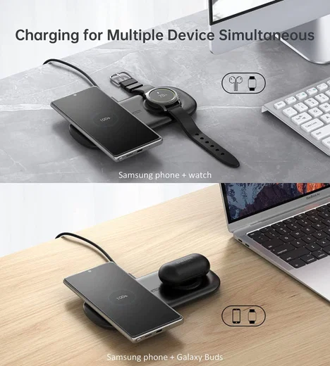 Choetech 2-in-1 Draadloze Oplader 15W Smartphone/Samsung Watch/Oortjes afbeelding 4