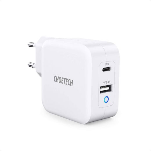 Choetech USB/USB-C GaN Snellader 65W PD Adapter Fast Charge Wit afbeelding 1