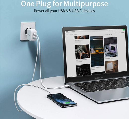 Choetech USB/USB-C GaN Snellader 65W PD Adapter Fast Charge Wit afbeelding 4