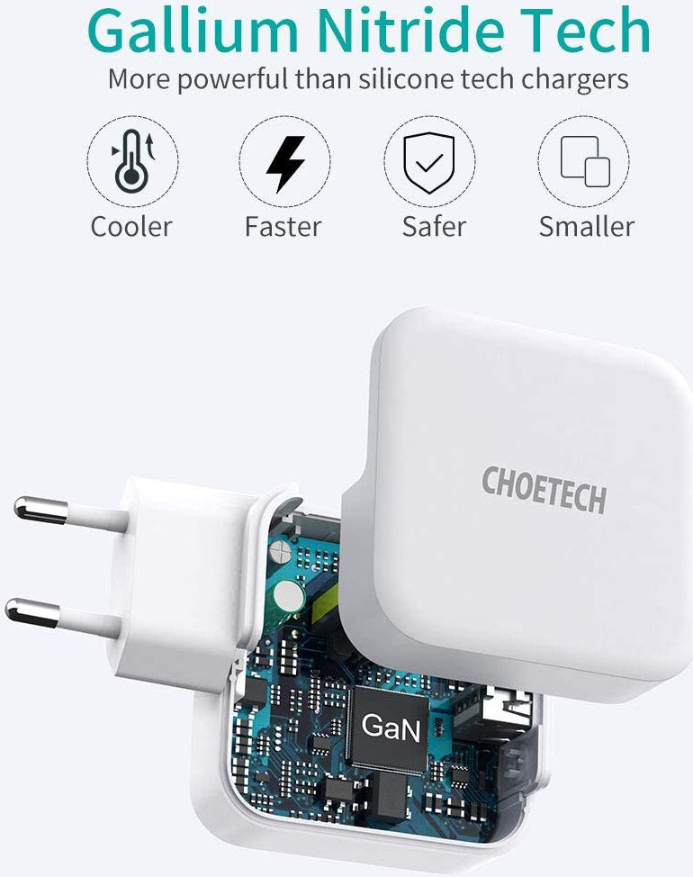 Choetech USB/USB-C GaN Snellader 65W PD Adapter Fast Charge Wit afbeelding 5