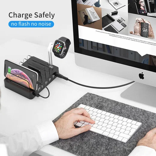 Choetech 68W Docking Station 6x USB Oplader met Smartwatch Houder afbeelding 2