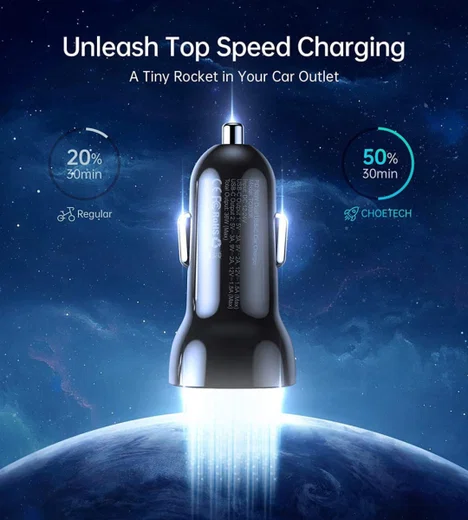 Choetech Dual USB-C Auto Snellader 40W Power Delivery en Quick Charge afbeelding 4