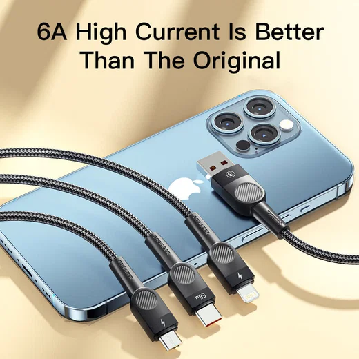 Essager 3-in-1 66W USB naar Lightning/USB-C/Micro USB Kabel 1.2M Blauw afbeelding 3