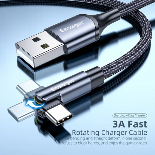 Essager 3A 180° Draaibare USB naar USB-C Kabel Fast Charge 2M Rood afbeelding 3