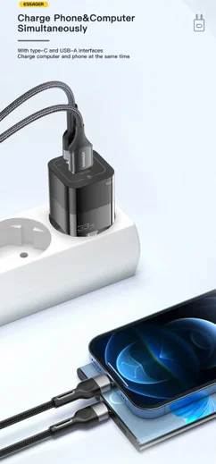 Essager Square Brick 33W GaN Snellader Power Delivery Adapter Zwart afbeelding 3