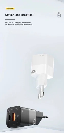 Essager Square Brick 33W GaN Snellader Power Delivery Adapter Zwart afbeelding 8