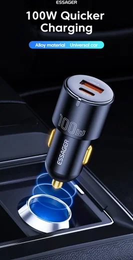 Essager Optimus Prime Auto Snellader 100W Fast Charge Autolader Zwart afbeelding 8