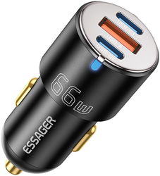 Essager City USB/USB-C Autolader Fast Charge 66W Snellader Zwart afbeelding