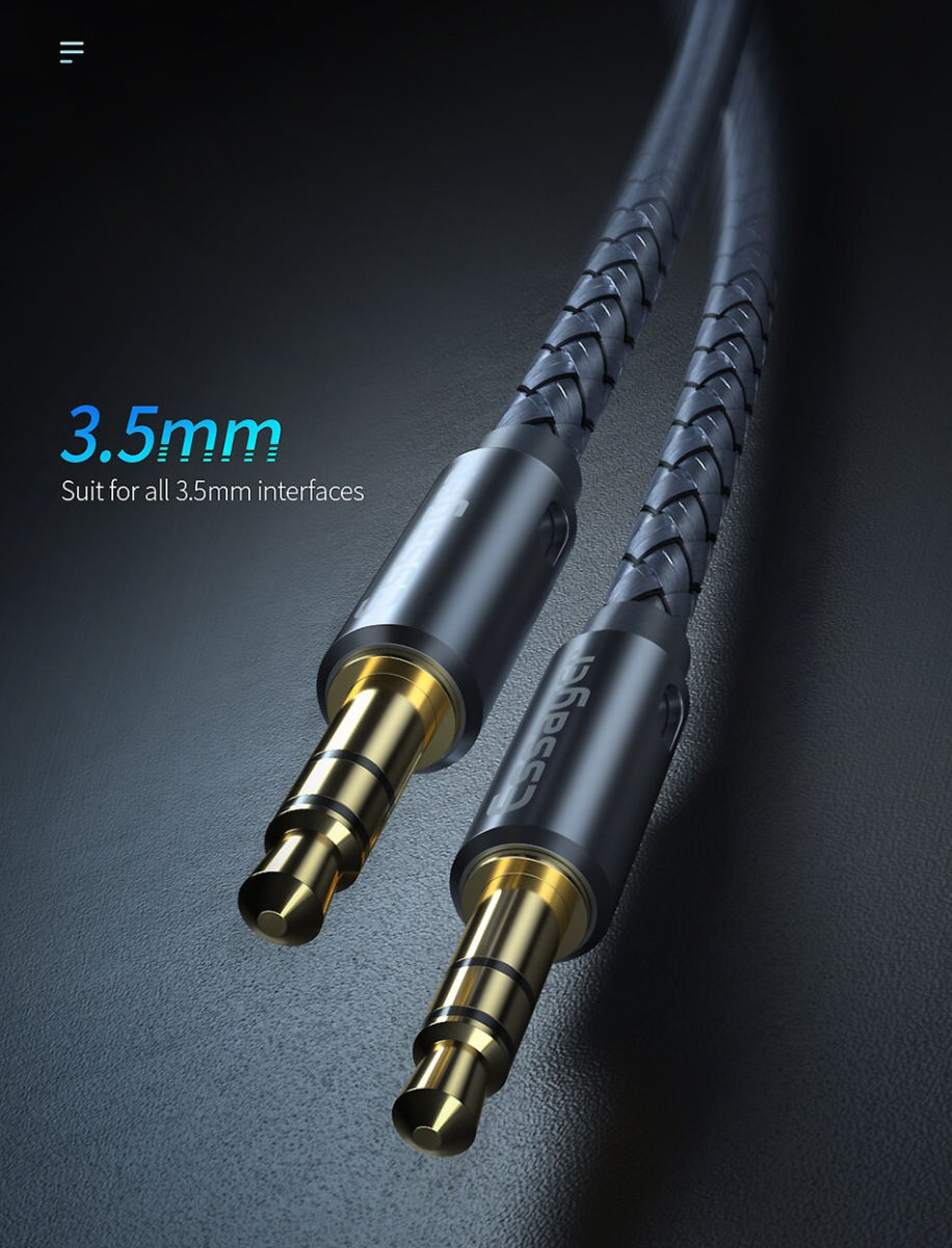 Essager AUX Kabel 3.5mm Jack naar 3.5mm Jack 1,2 Meter Nylon afbeelding 2