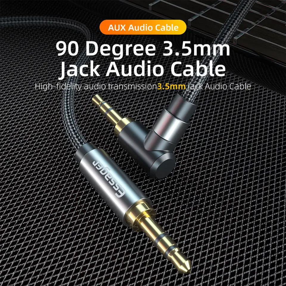 Essager 90° 3.5mm Jack Aux Kabel HiFi Audio met Haakse Hoek 1.5M Zwart afbeelding 2