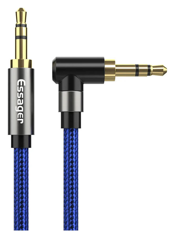 Essager 90° 3.5mm Jack Aux Kabel HiFi Audio met Haakse Hoek 1.5M Blauw afbeelding 1