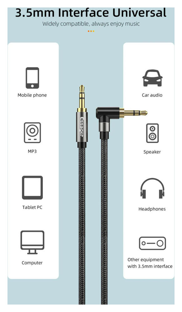 Essager 90° 3.5mm Jack Aux Kabel HiFi Audio met Haakse Hoek 1.5M Blauw afbeelding 4