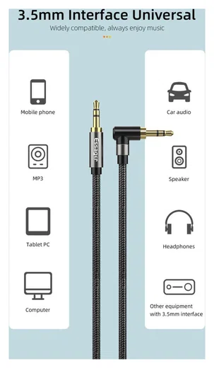Essager 90° 3.5mm Jack Aux Kabel HiFi Audio met Haakse Hoek 1.5M Blauw afbeelding 4